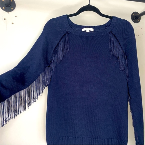 Piperlime Sweaters - Piperlime Knit Navy Blue Fringe Sweater